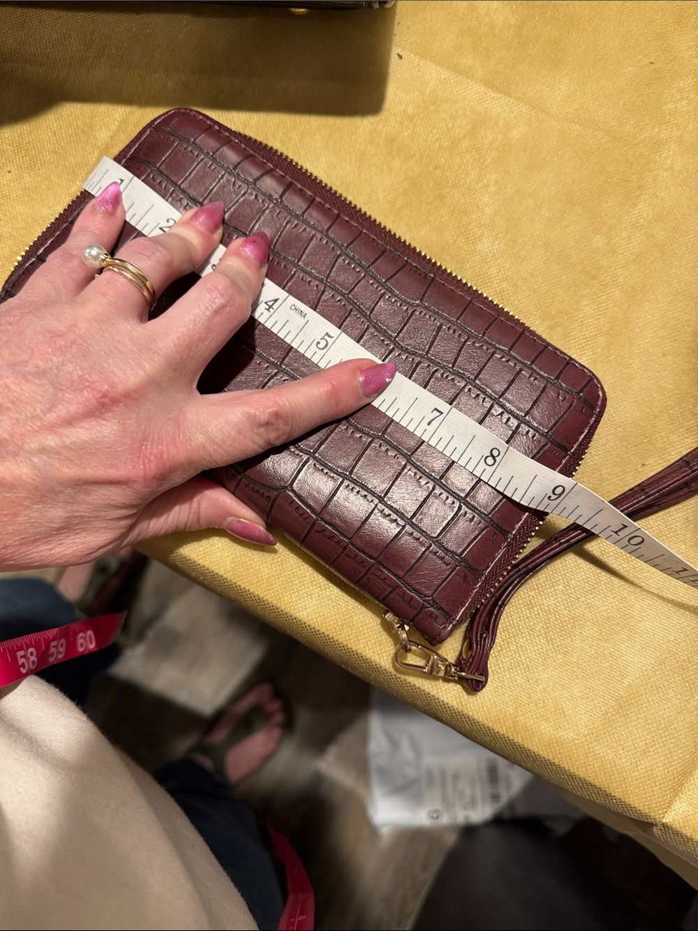 Croc-Embossed Black and Burgundy Satchel with Gold Accent Matching Billfold - Picture 11 of 14